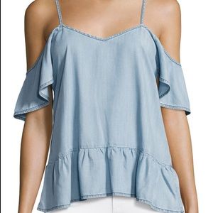 PAIGE Mitzi Cold-Shoulder Chambray Top, Indigo